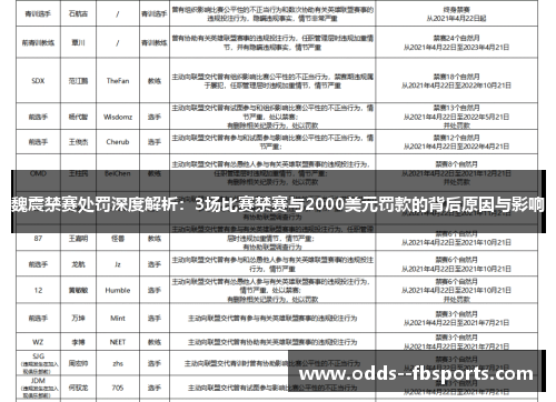 魏震禁赛处罚深度解析：3场比赛禁赛与2000美元罚款的背后原因与影响